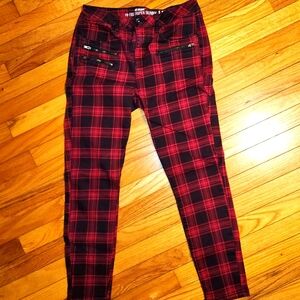 Hot Topic High Rise Super Skinny Red Plaid Size 11